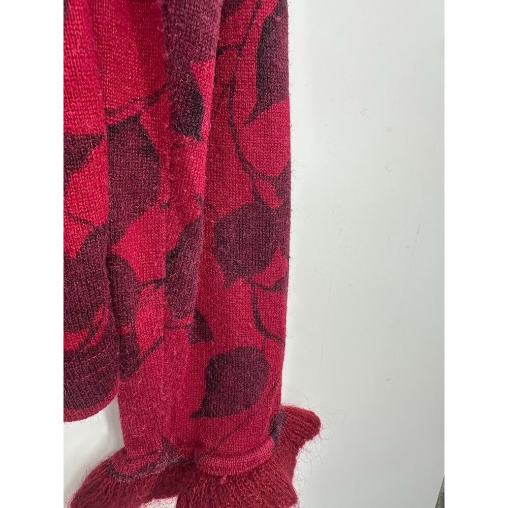 Tess Dress Floral Wrap Sweater Y2K Size XL Silk Wool Blend Ruffle Red Romantic - Picture 5 of 7